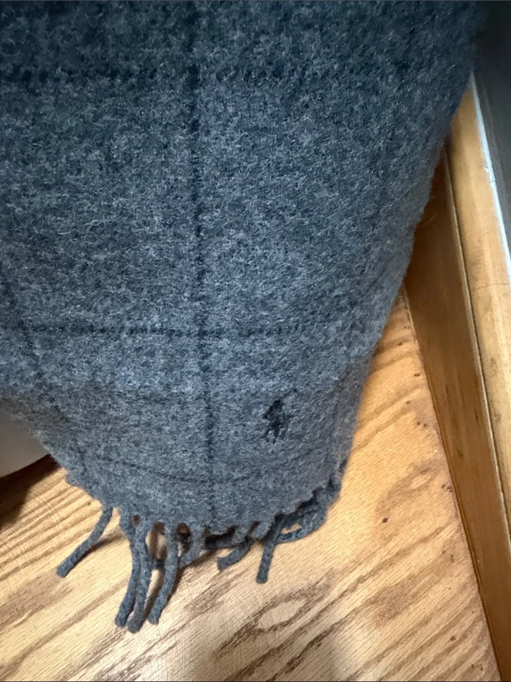 Polo Ralph Lauren Plaid Fringe Scarf 100% Wool Grey Brown Italy EUC
